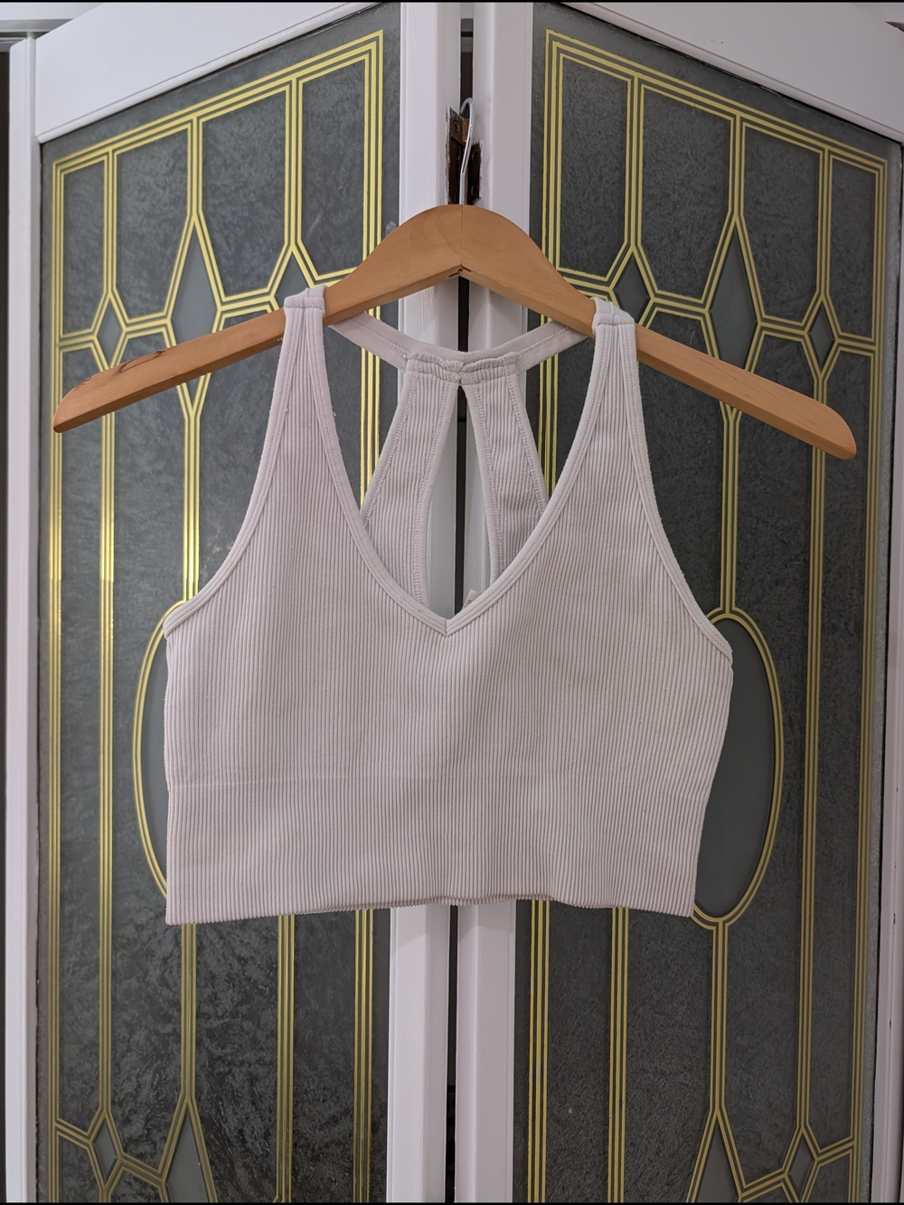 Yogalicious Ivory Ribbed V-Neck Bralette.